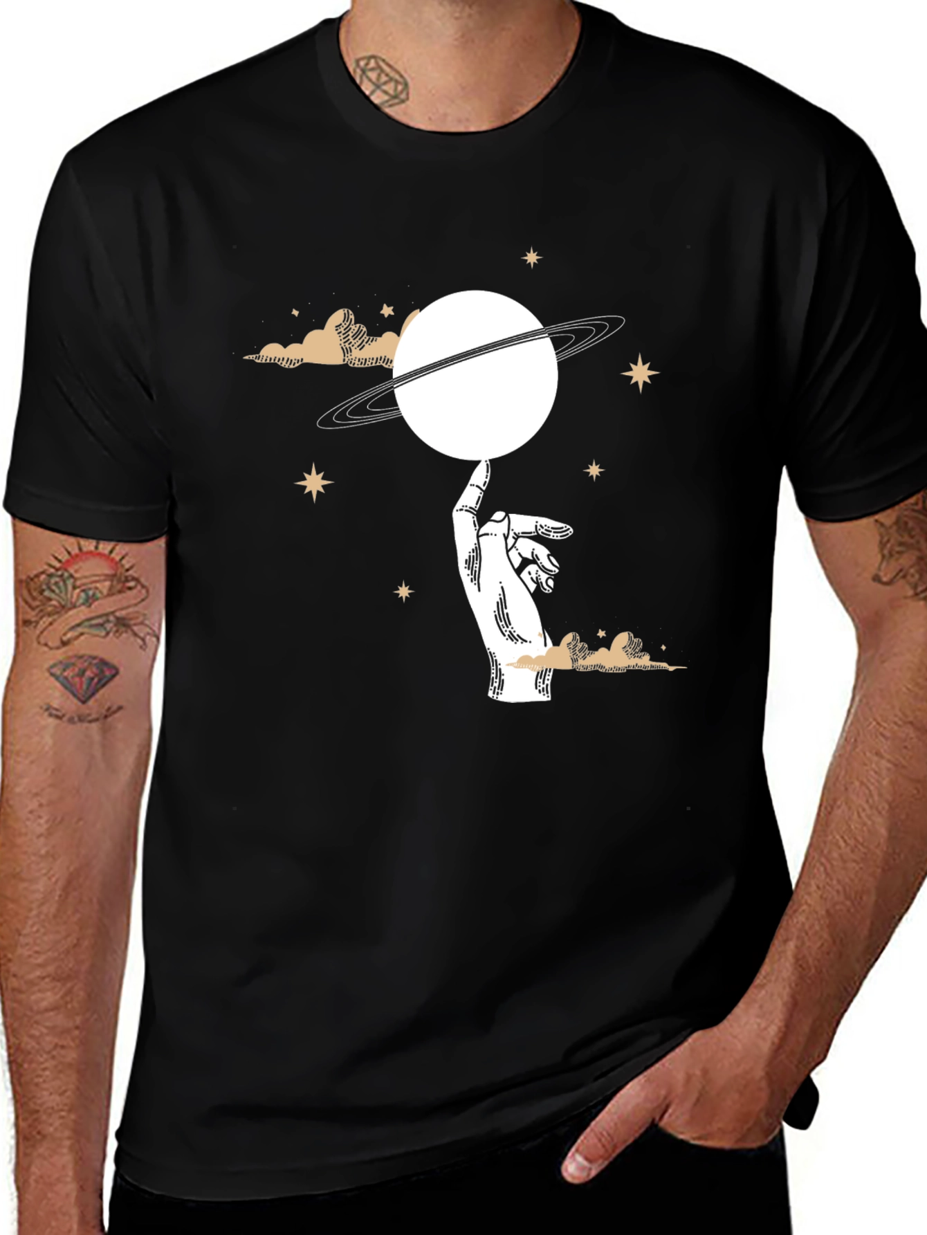Celestial Hand Saturn Graphic T-Shirt