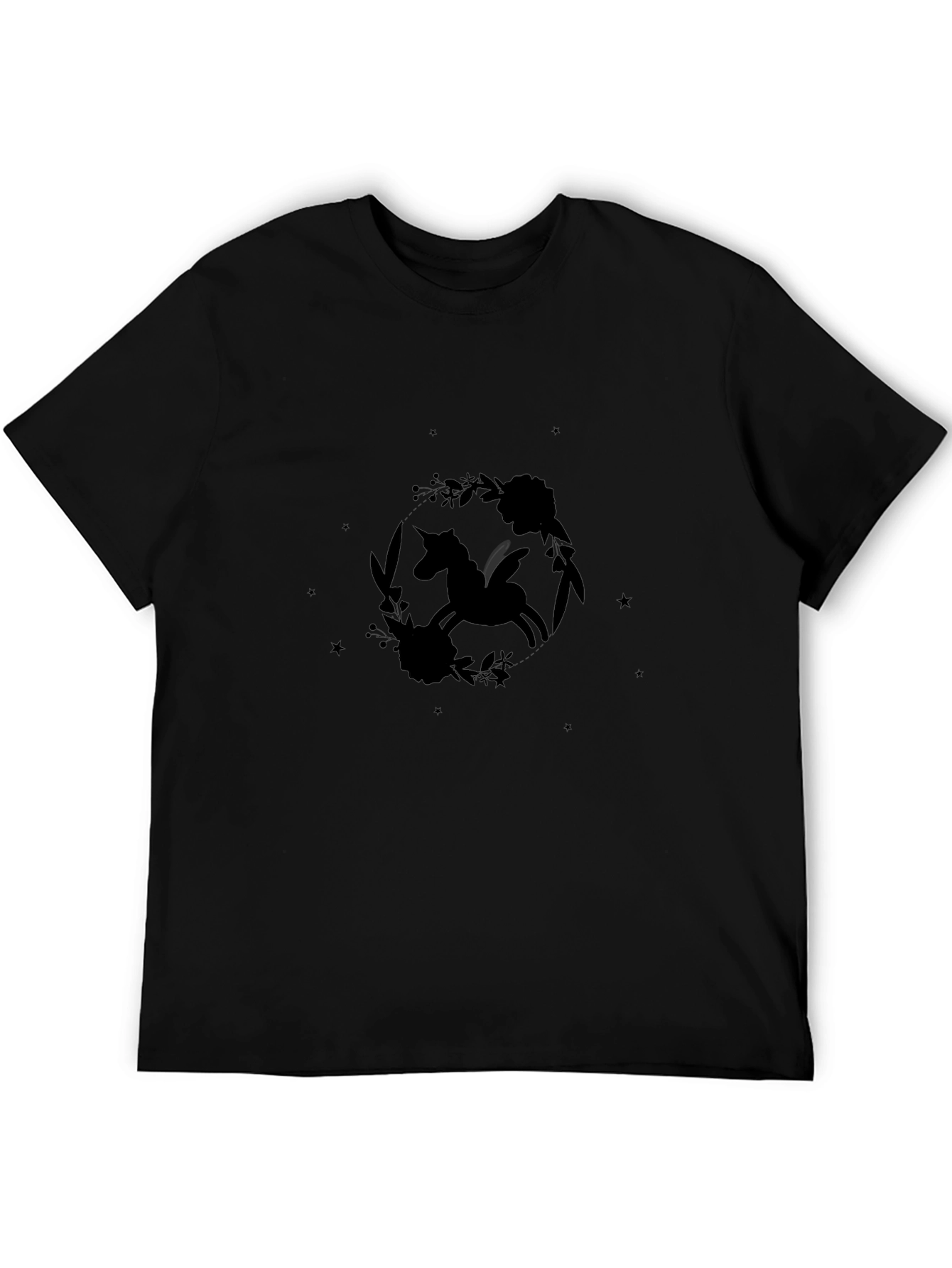 Unicorn Floral Graphic Black T-Shirt