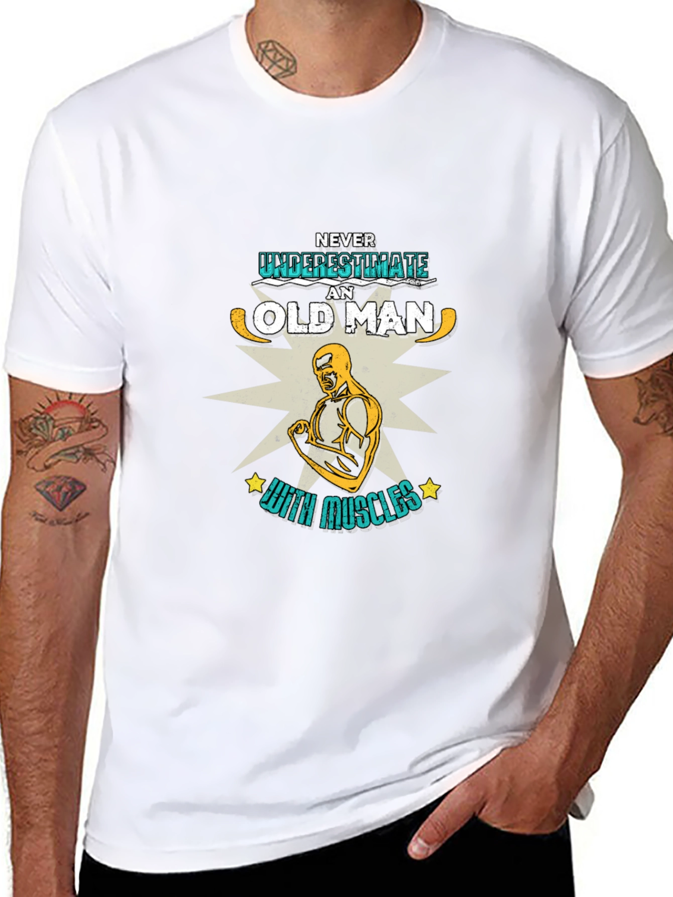 Never Underestimate an Old Man with Muscles T-Shirt