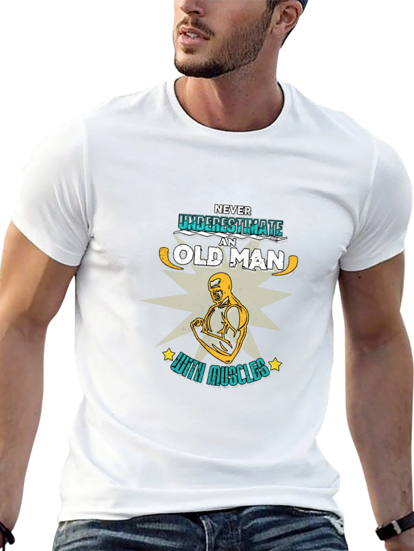 Never Underestimate an Old Man with Muscles T-Shirt