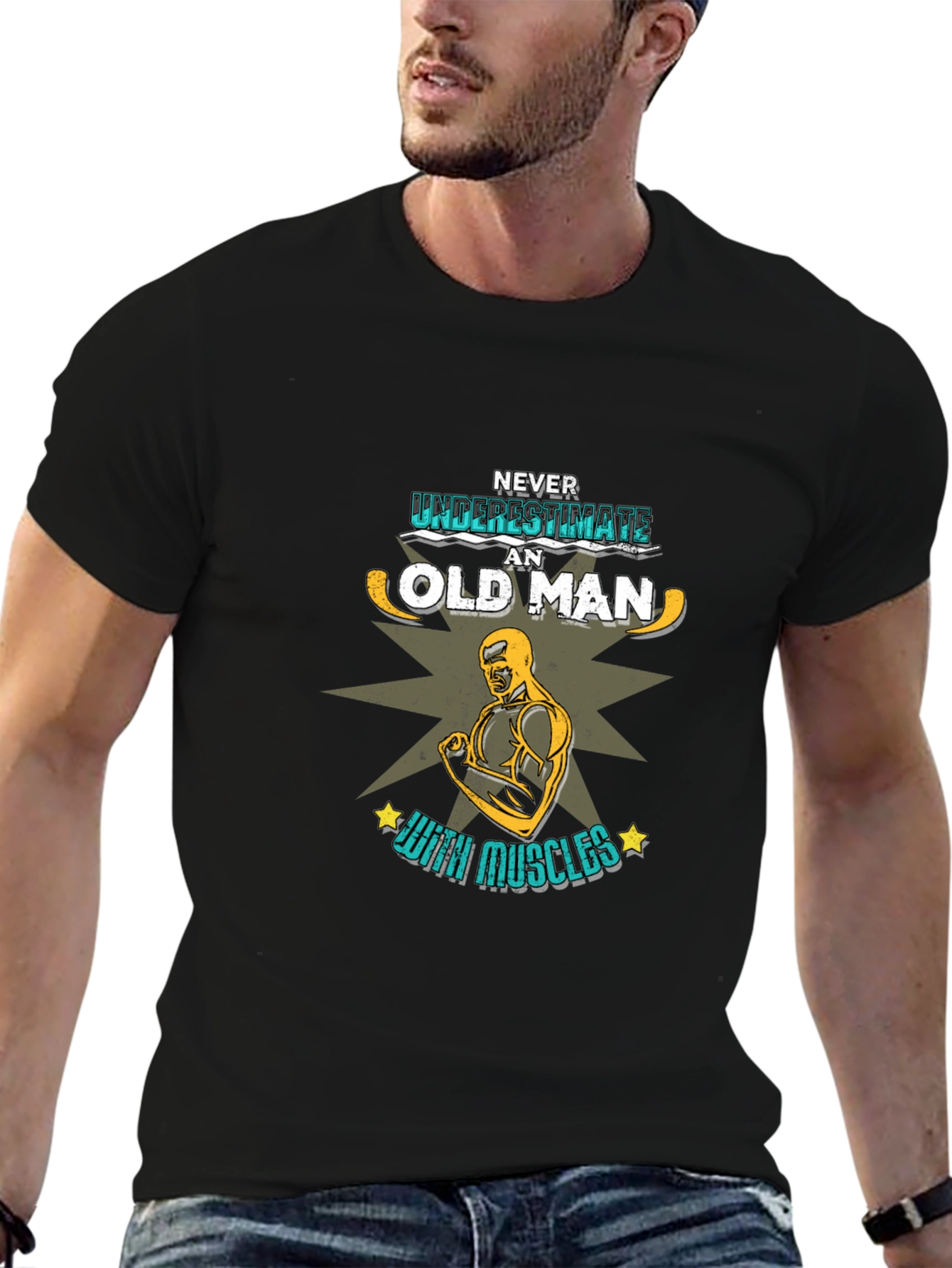 Never Underestimate an Old Man with Muscles T-Shirt