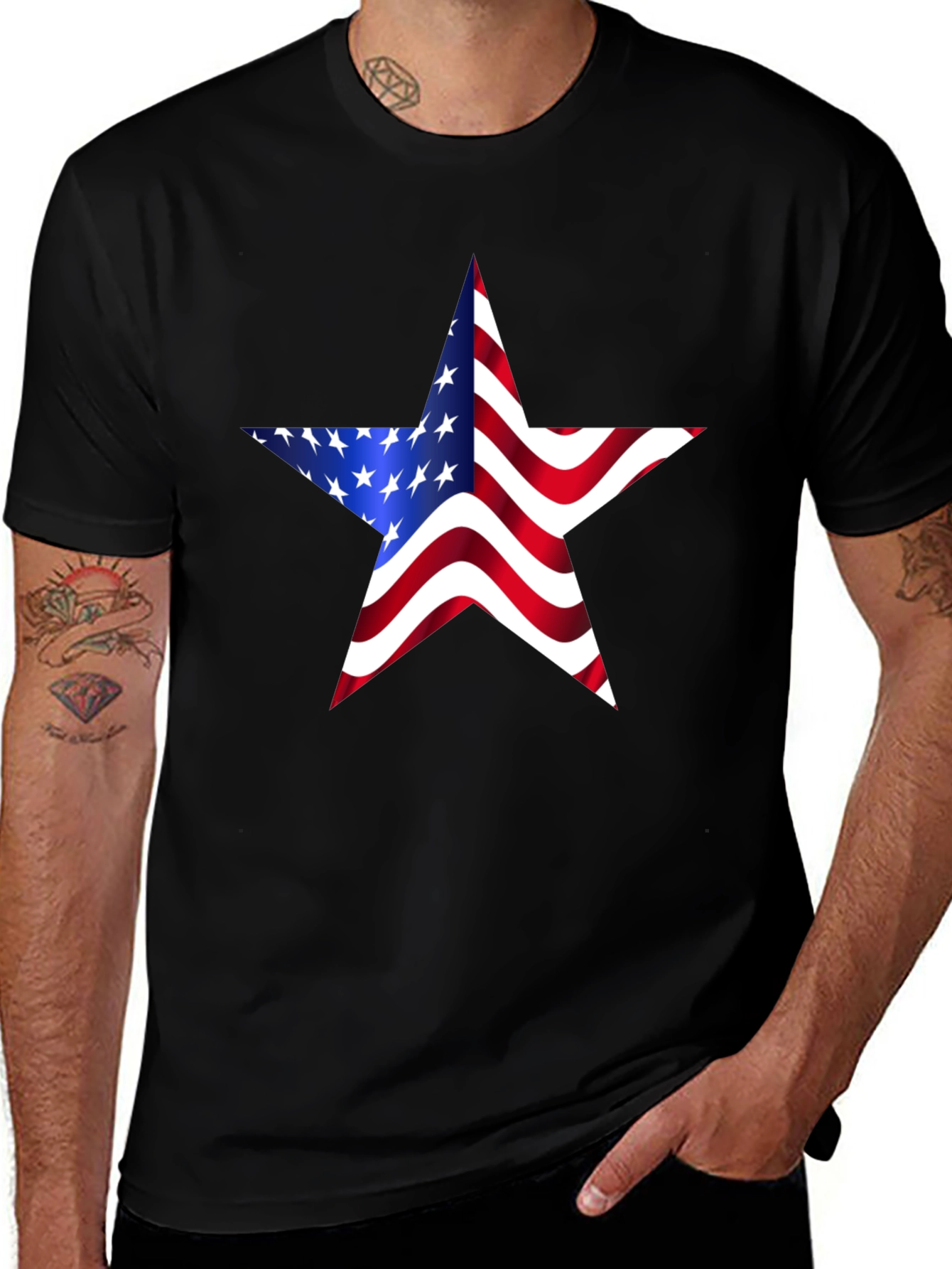 Patriotic American Flag Star Graphic T-Shirt