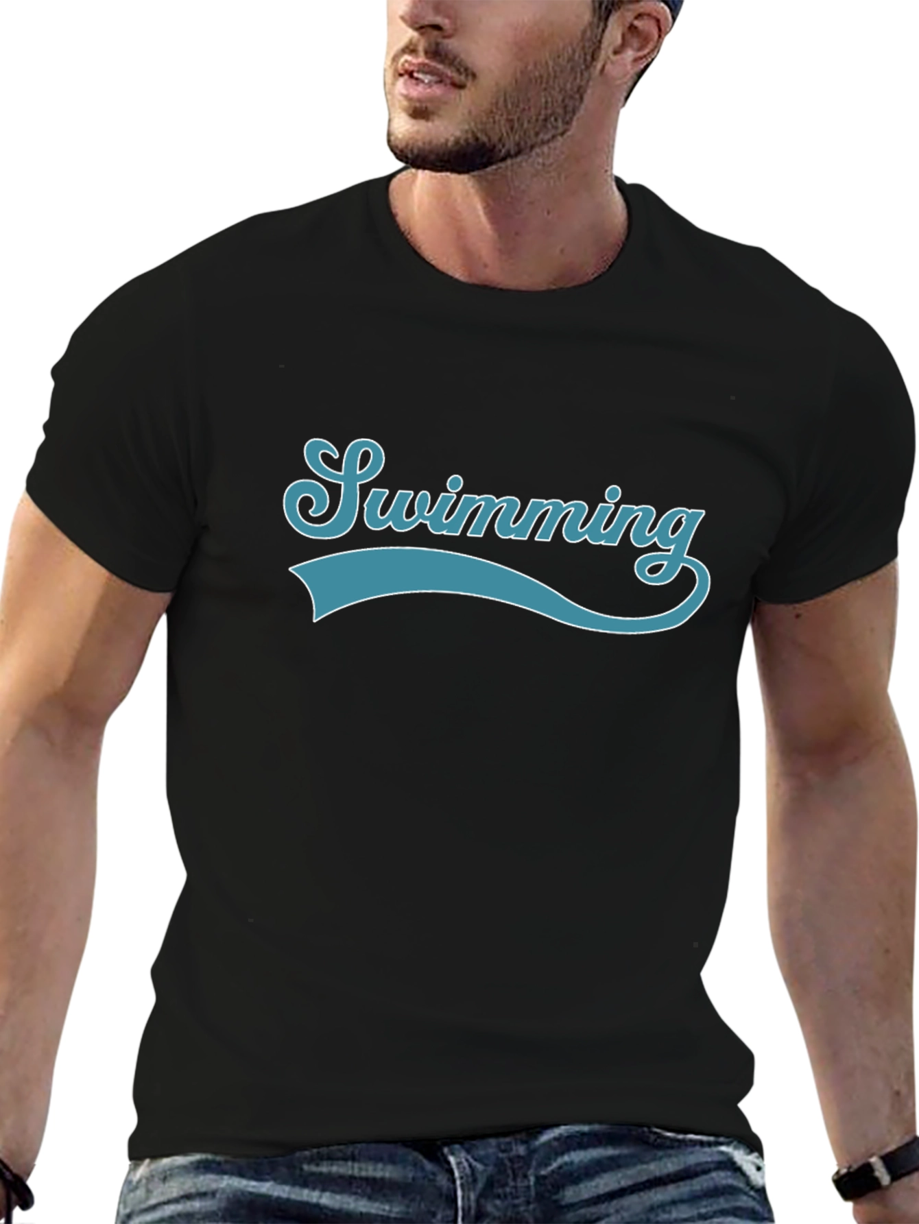 Swimming Graphic Print Crew Neck T-Shirt