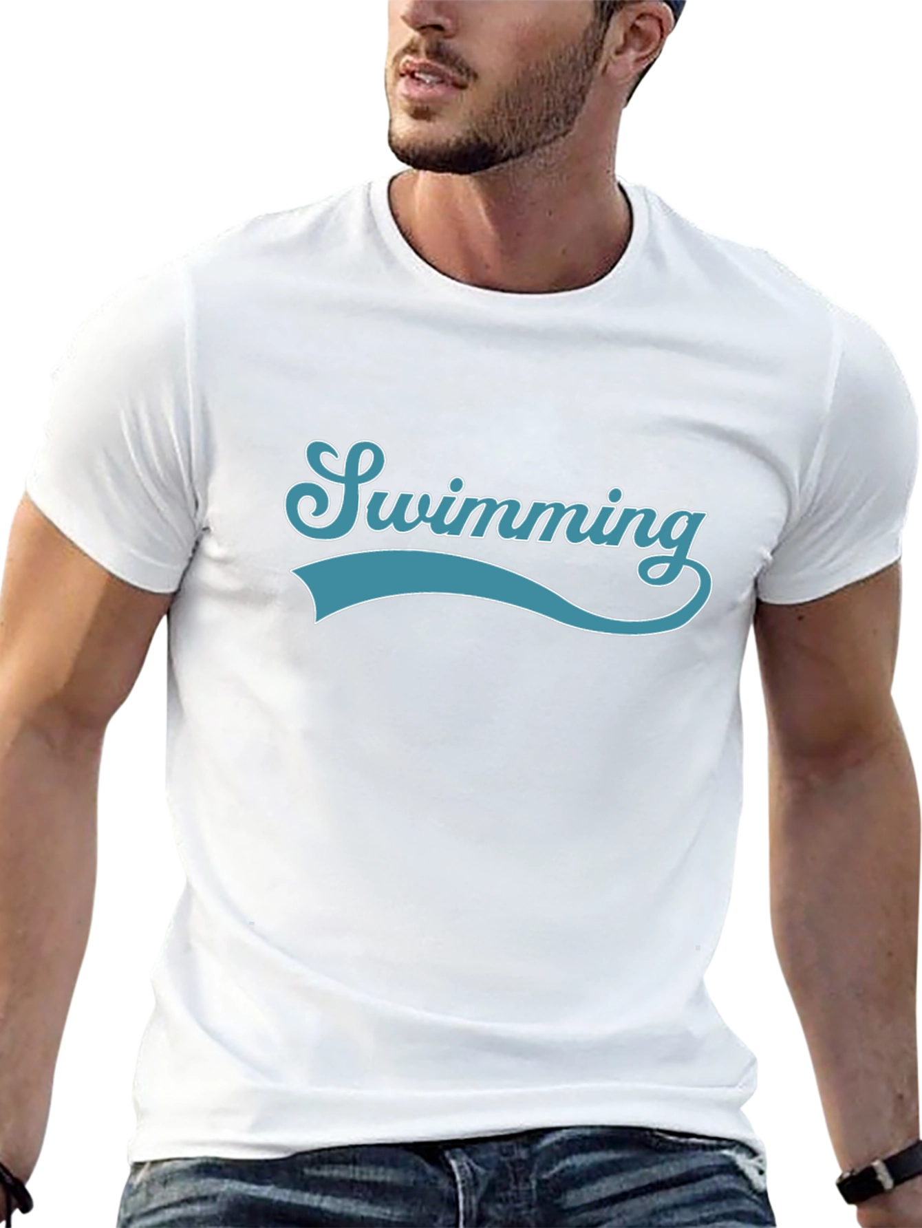 Swimming Graphic Print Crew Neck T-Shirt