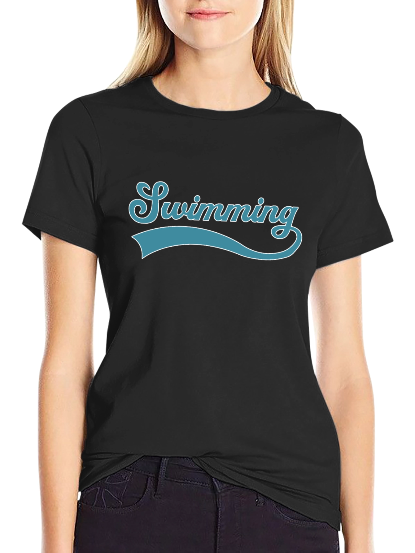 Swimming Graphic Print Crew Neck T-Shirt