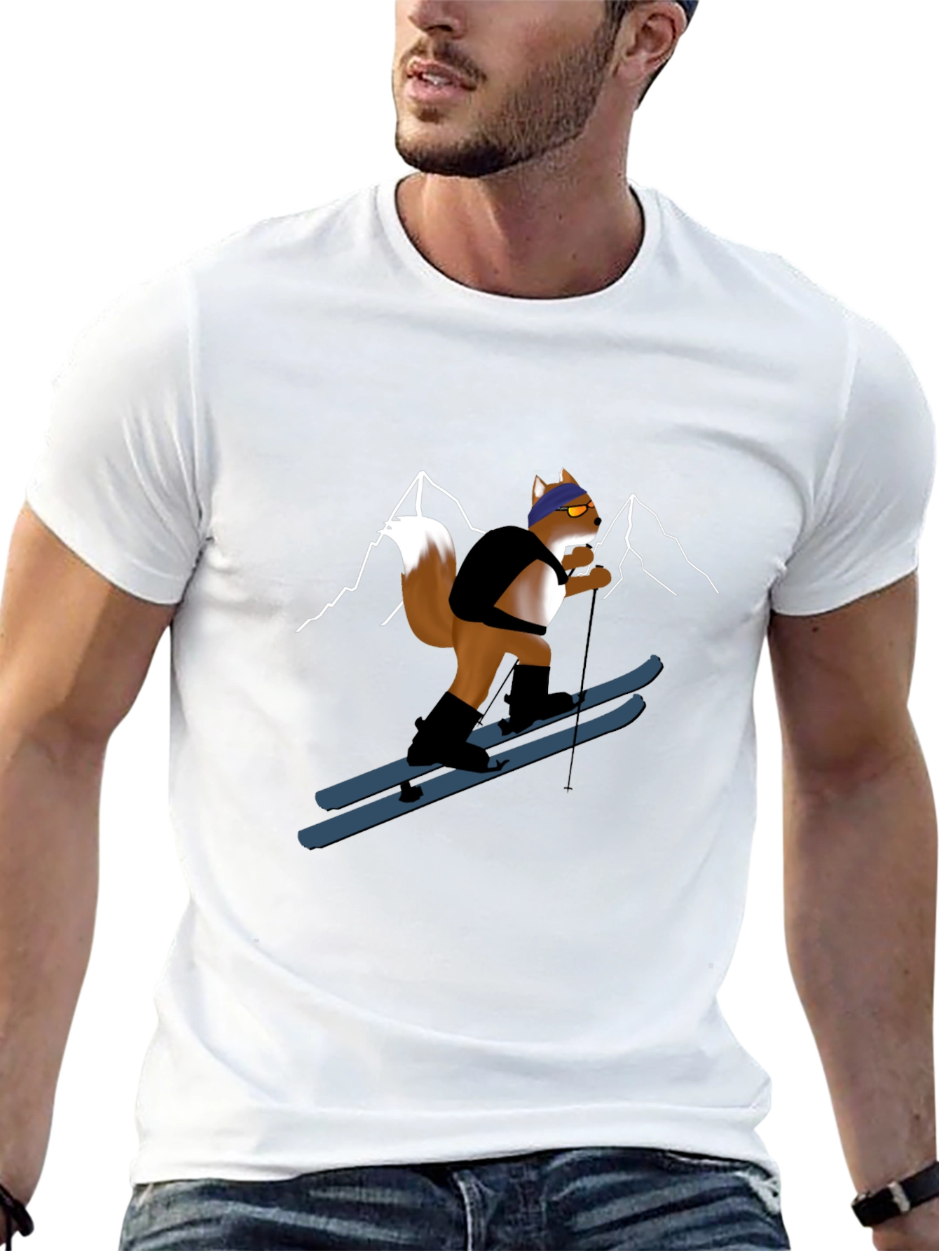 Skiing Squirrel Graphic Tee - Black