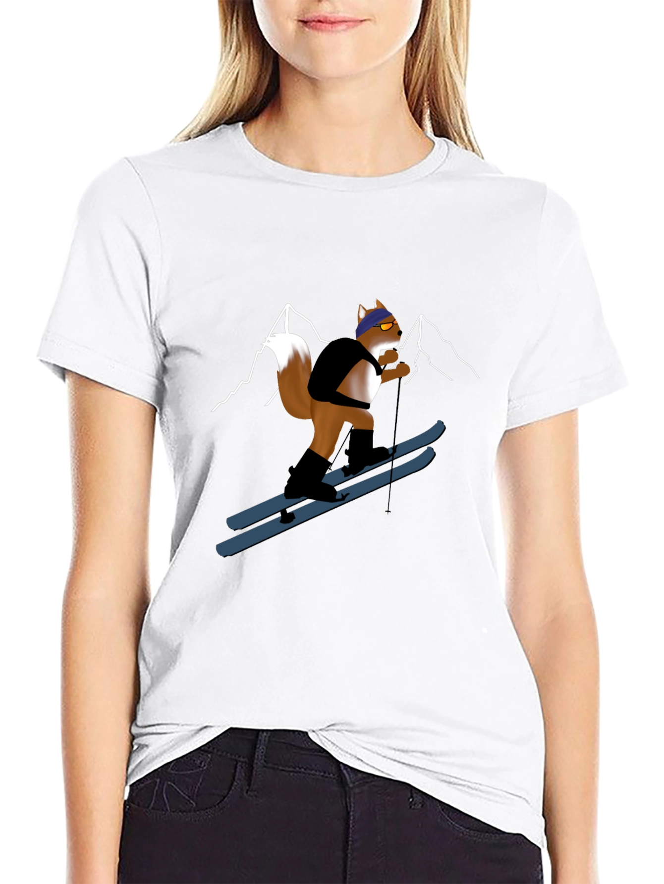 Skiing Squirrel Graphic Tee - Black