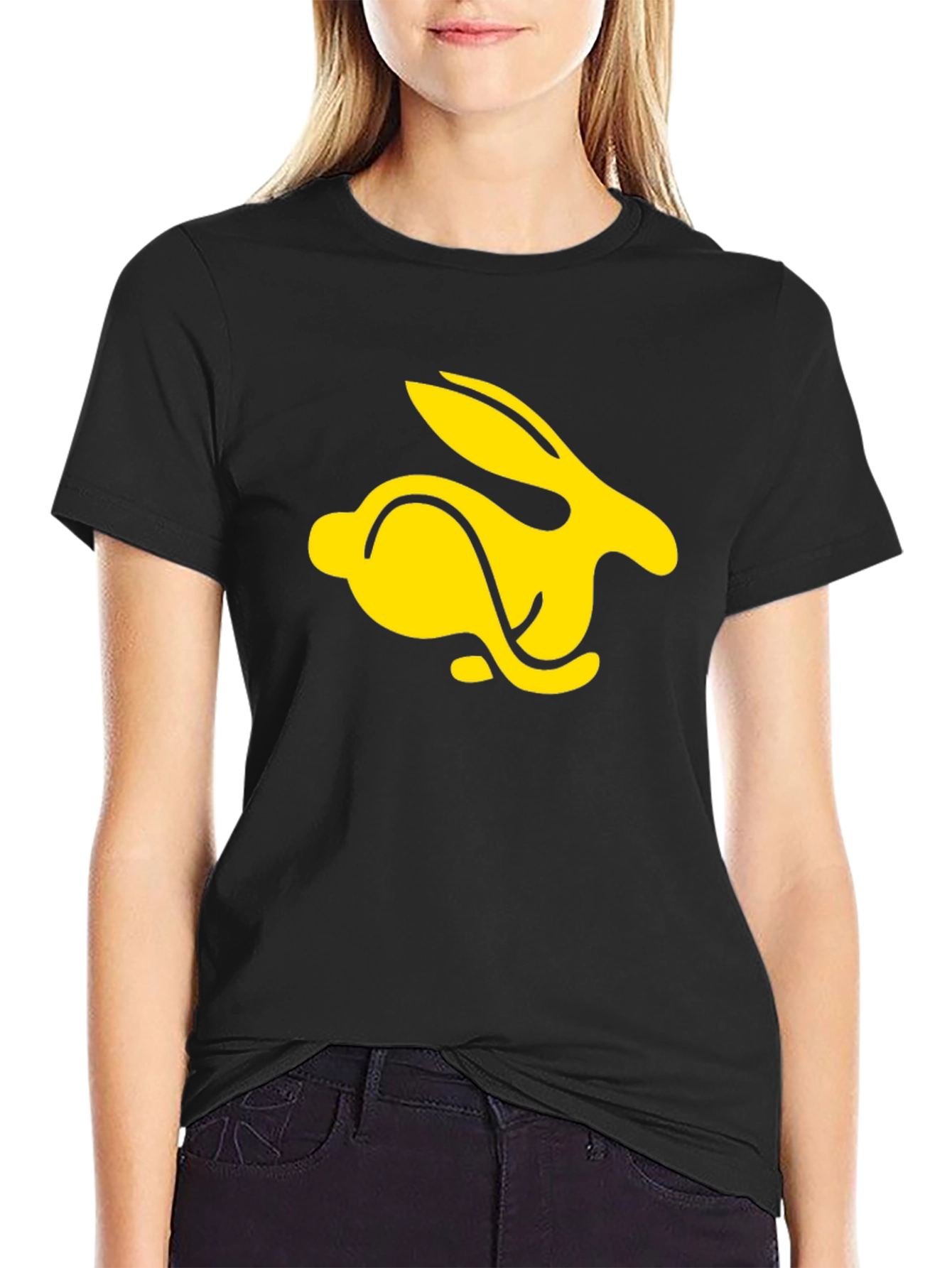 Black T-Shirt with Yellow Rabbit Graphic