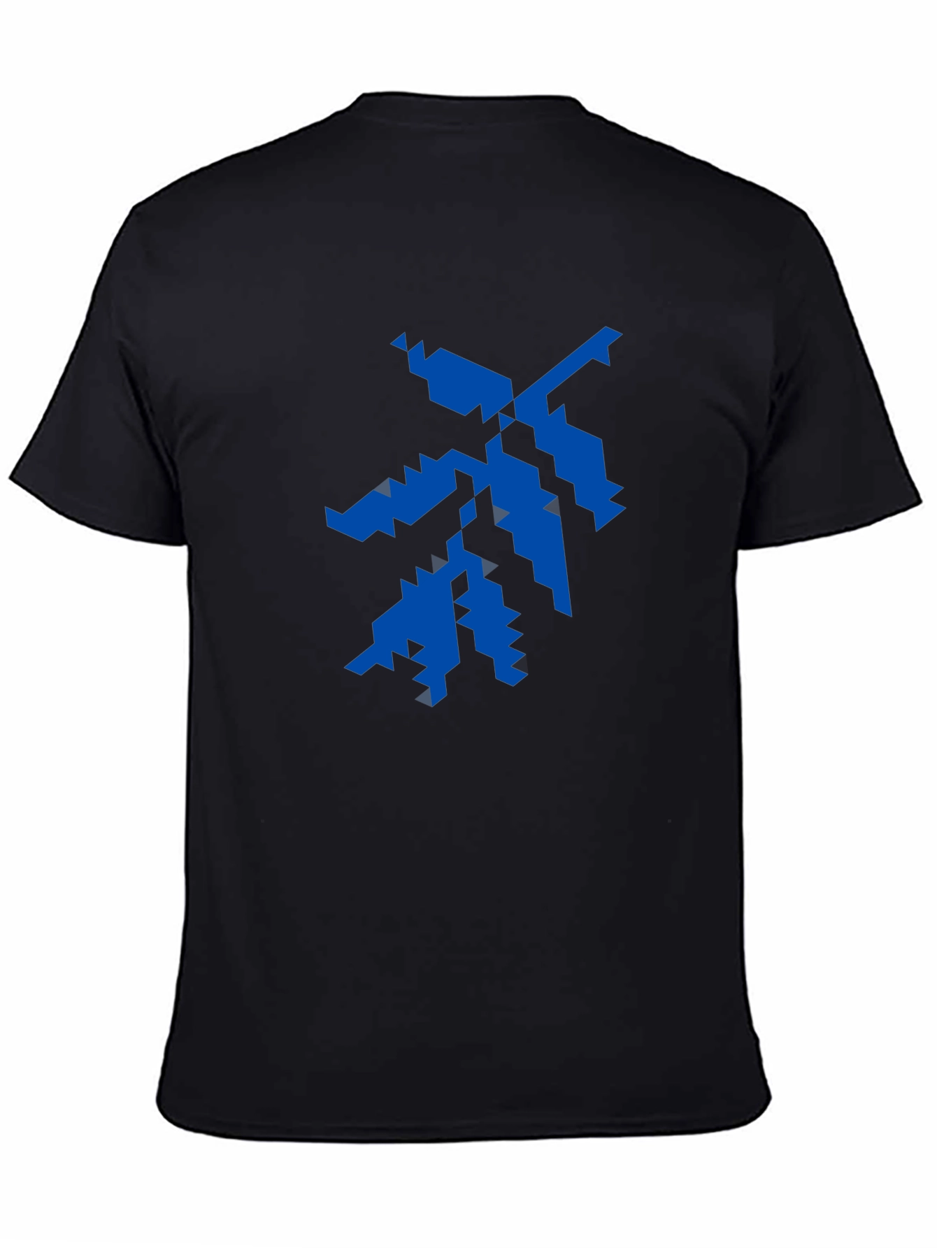 Geometric Blue Graphic Print Black T-Shirt