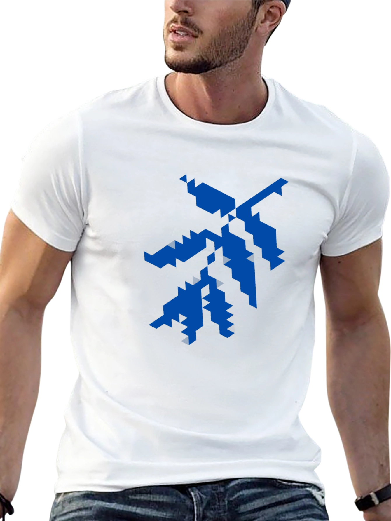 Geometric Blue Graphic Print Black T-Shirt