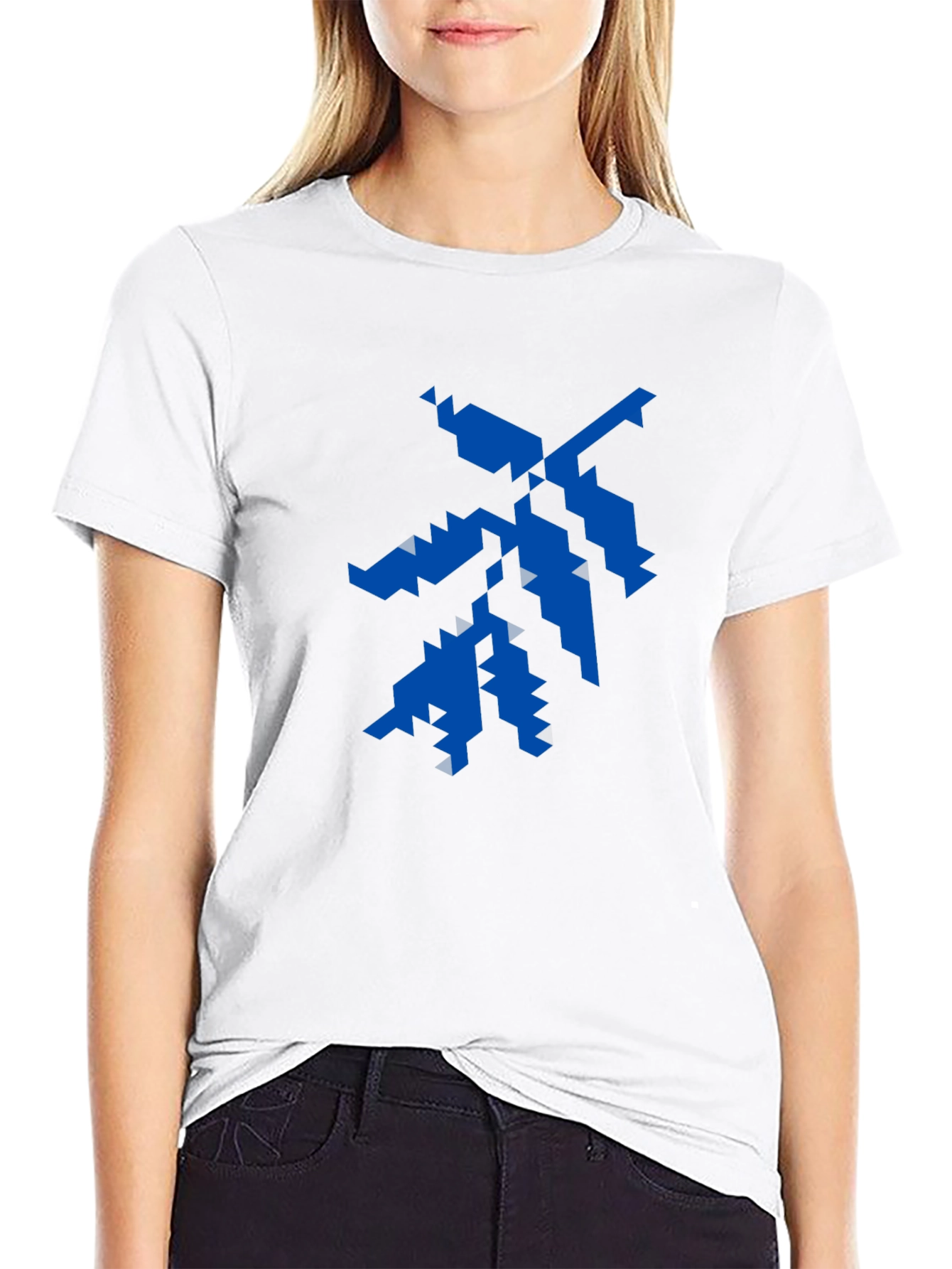 Geometric Blue Graphic Print Black T-Shirt