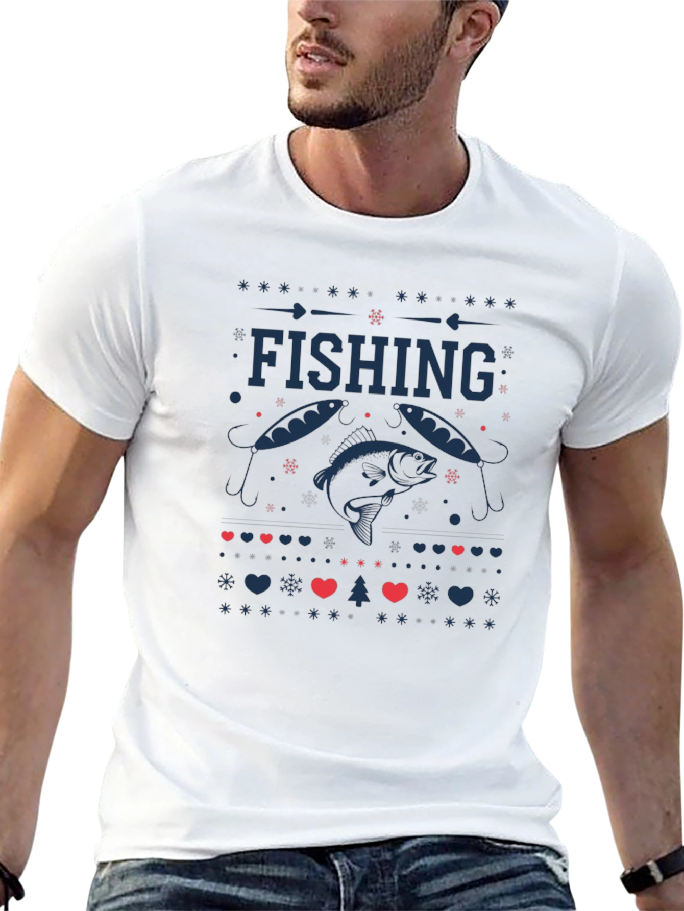 Fishing Ugly Christmas Sweater Style T-Shirt