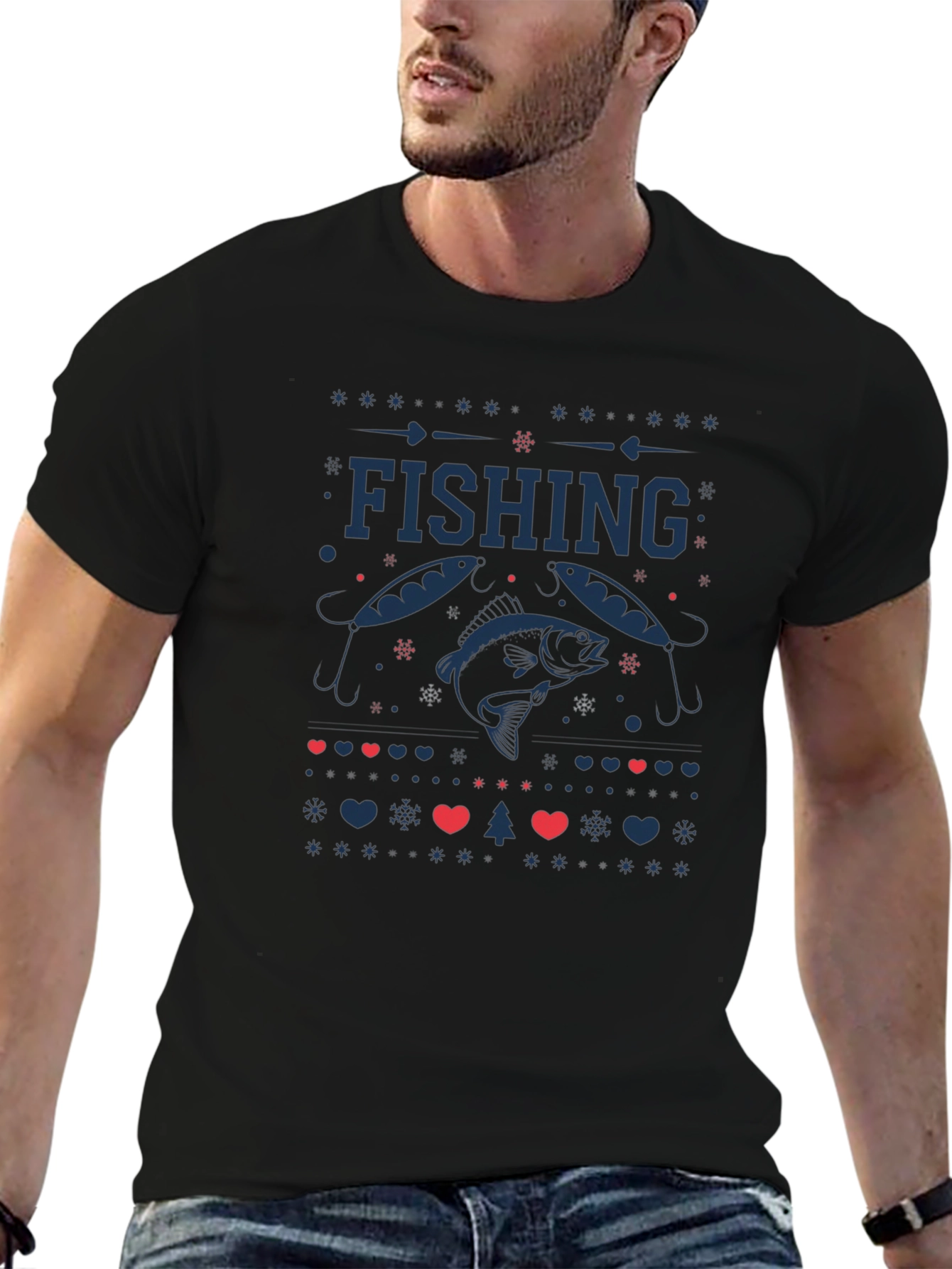 Fishing Ugly Christmas Sweater Style T-Shirt