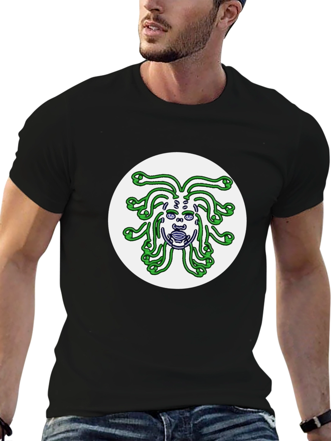 Medusa Graphic Tee - Black Cotton Shirt