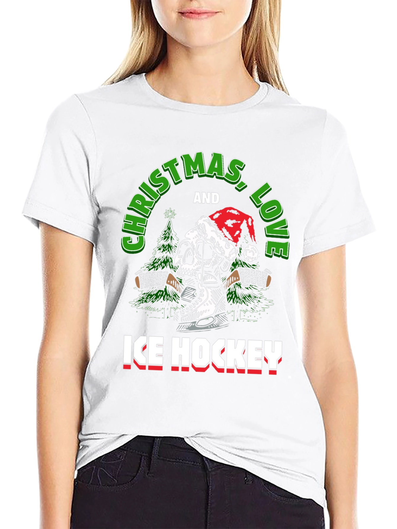 Christmas Ice Hockey Skull Graphic T-Shirt
