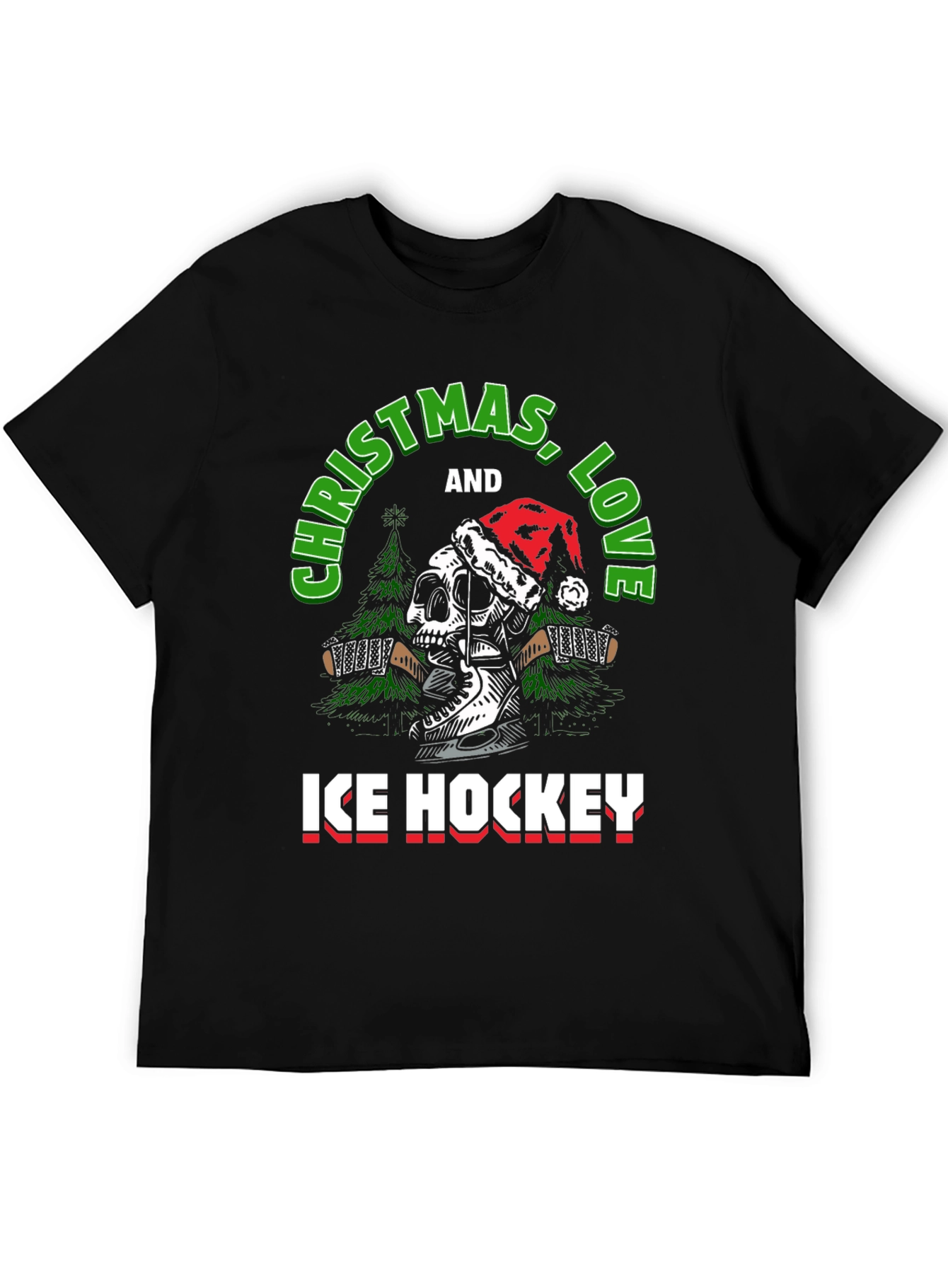 Christmas Ice Hockey Skull Graphic T-Shirt