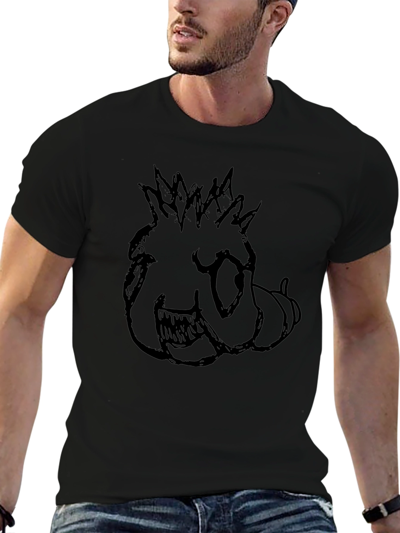 Mens Black T-Shirt with Monster Sketch Print