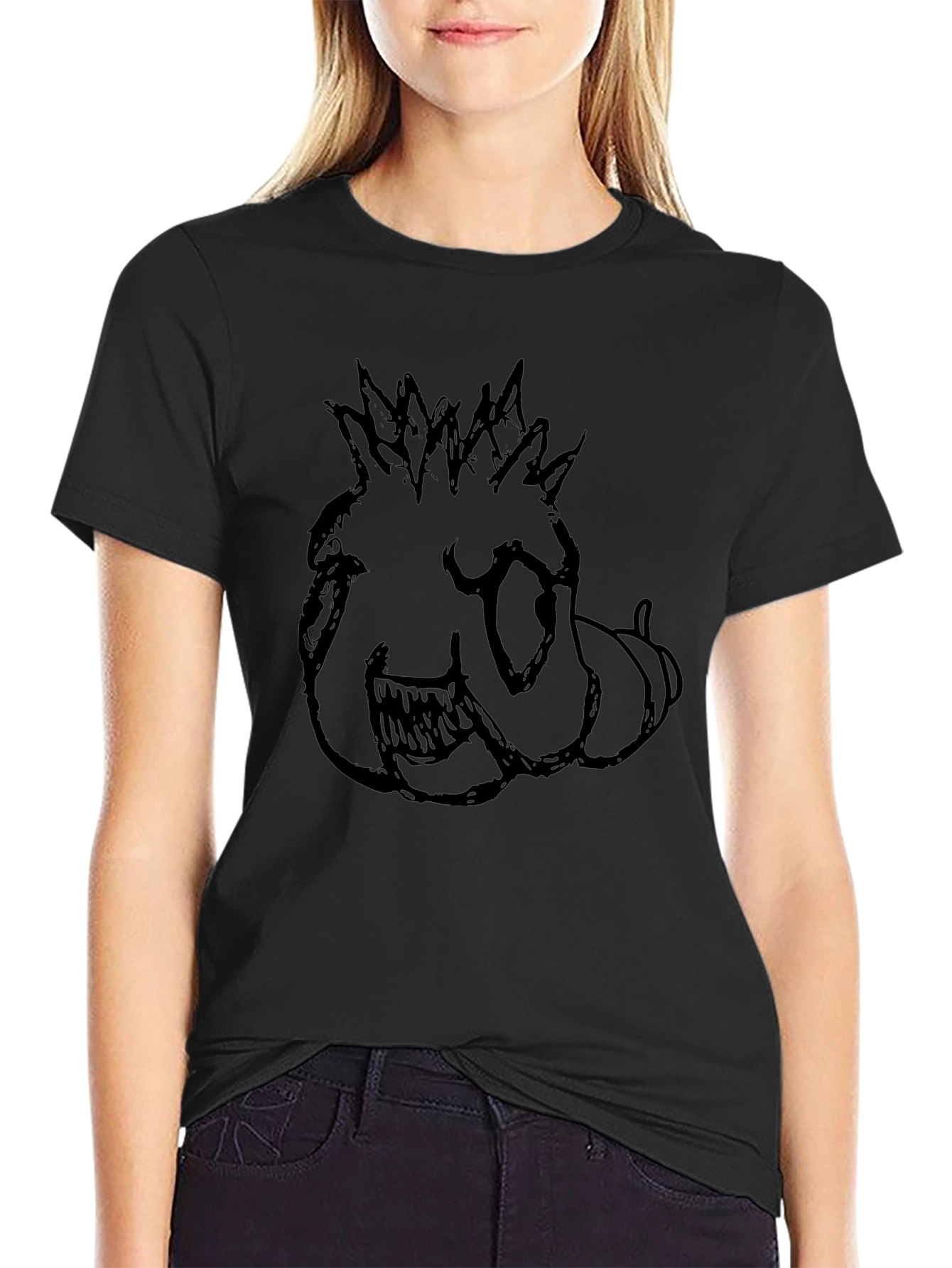 Mens Black T-Shirt with Monster Sketch Print