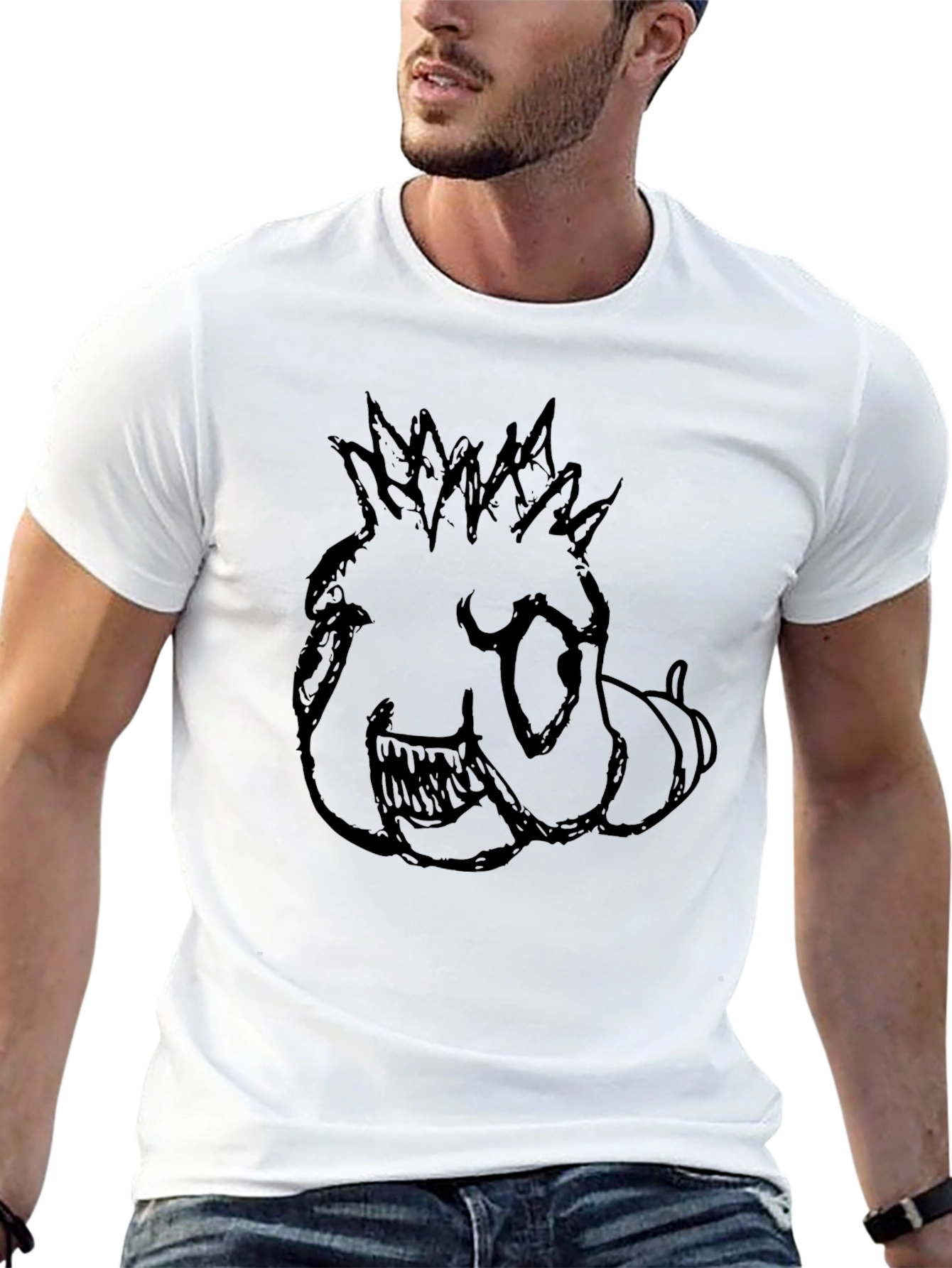 Mens Black T-Shirt with Monster Sketch Print