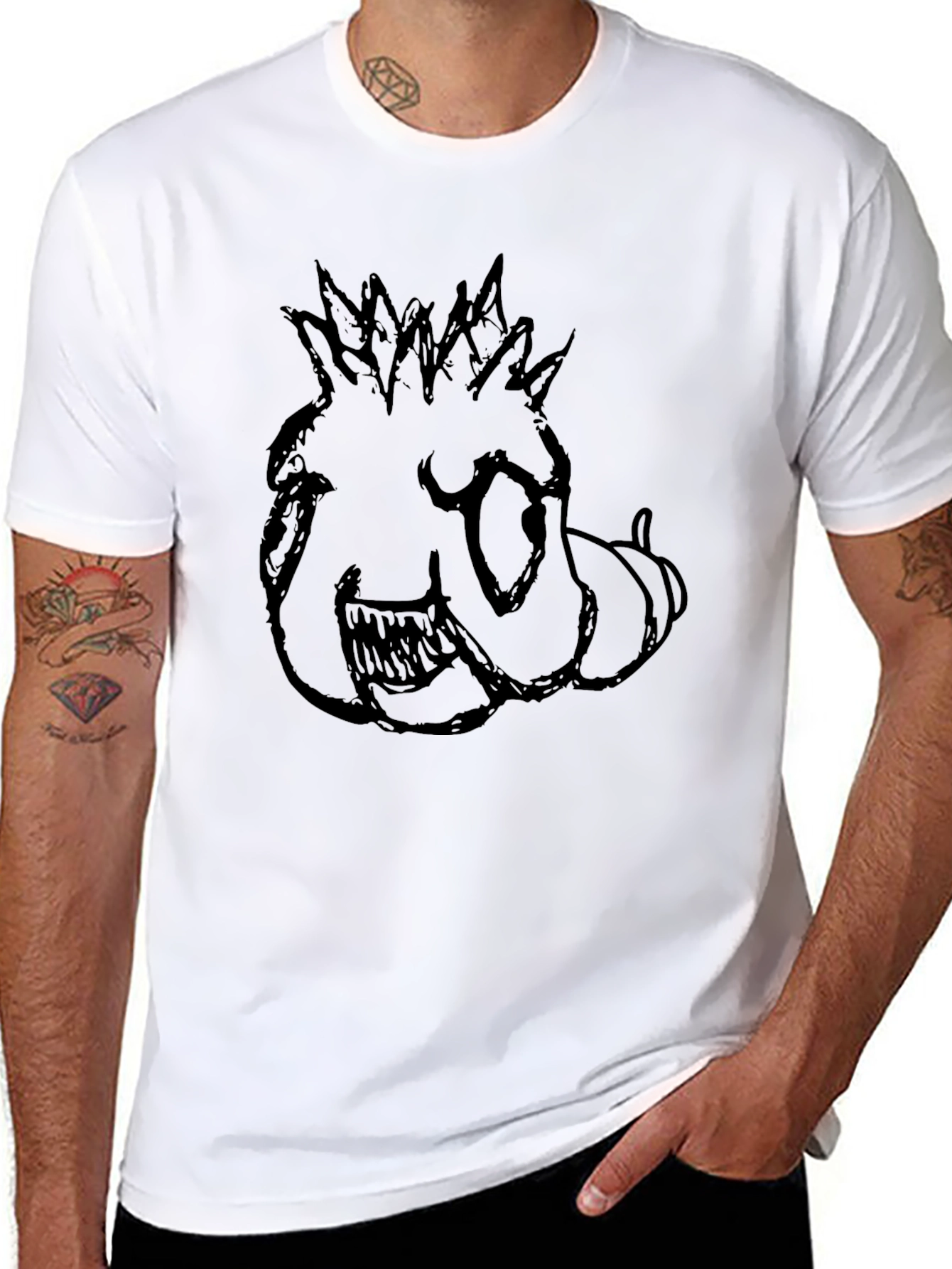 Mens Black T-Shirt with Monster Sketch Print