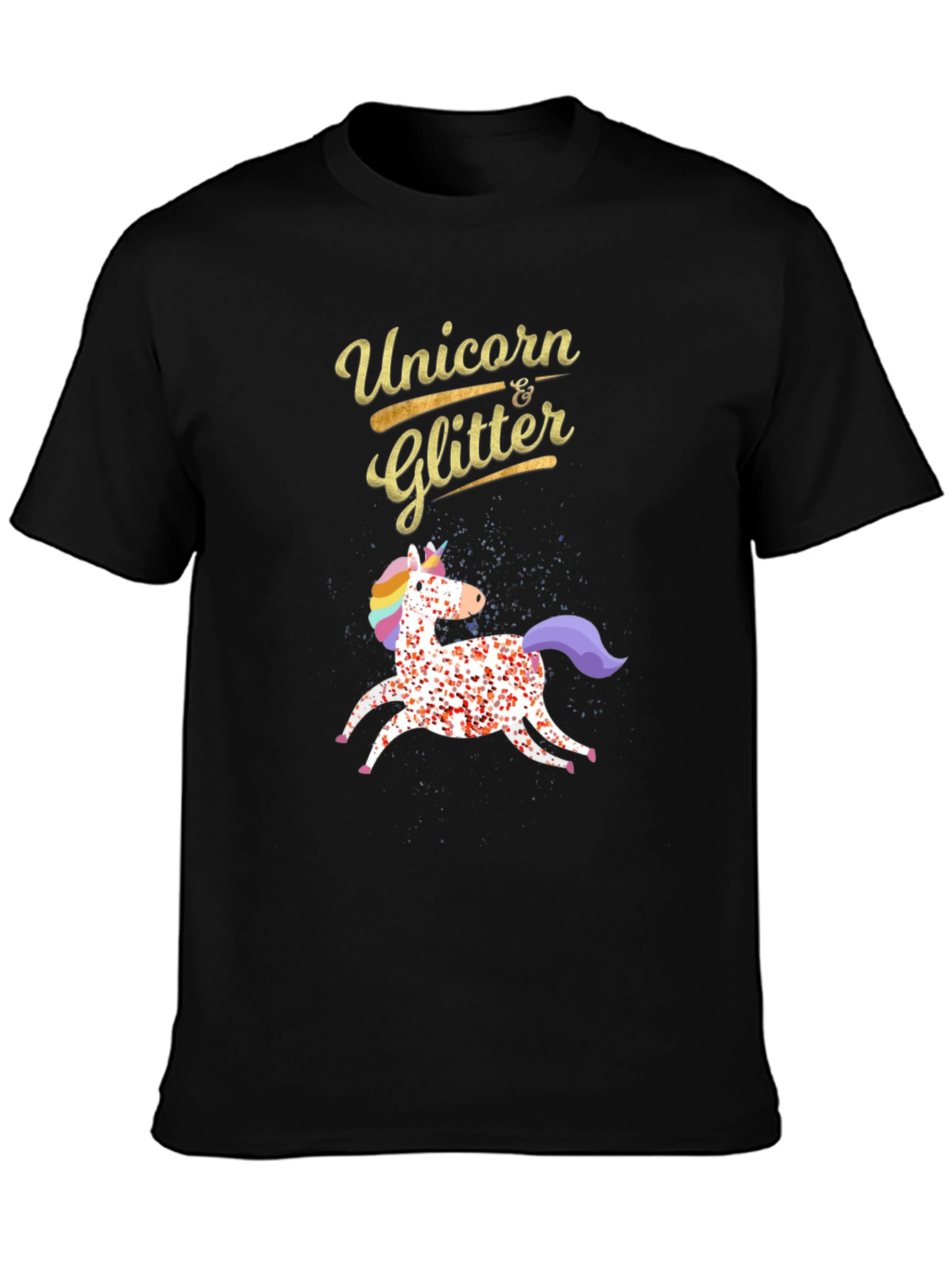 Unicorn & Glitter Black T-Shirt