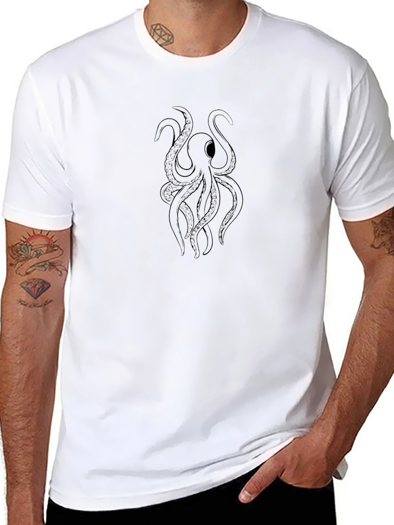 Mens Black Octopus Graphic Tee