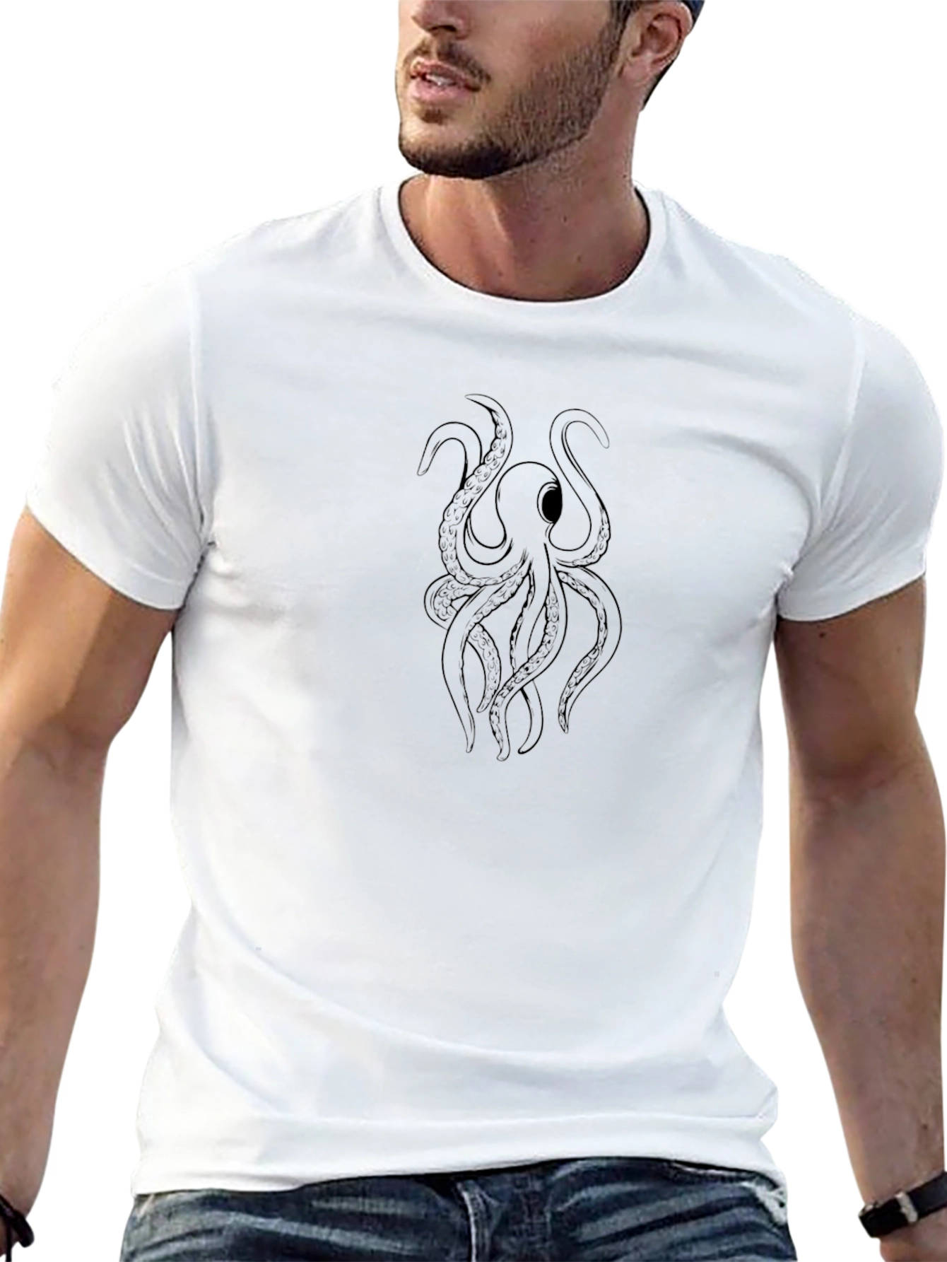 Mens Black Octopus Graphic Tee