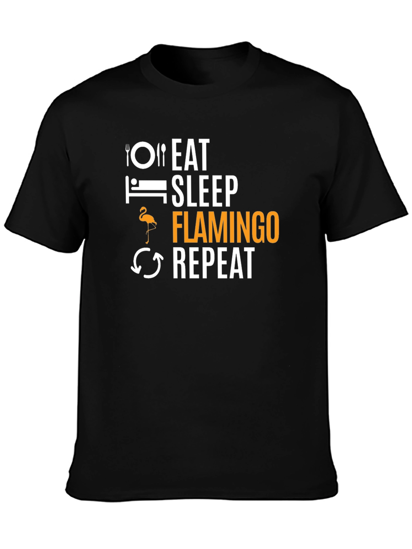 Eat Sleep Flamingo Repeat Black T-Shirt