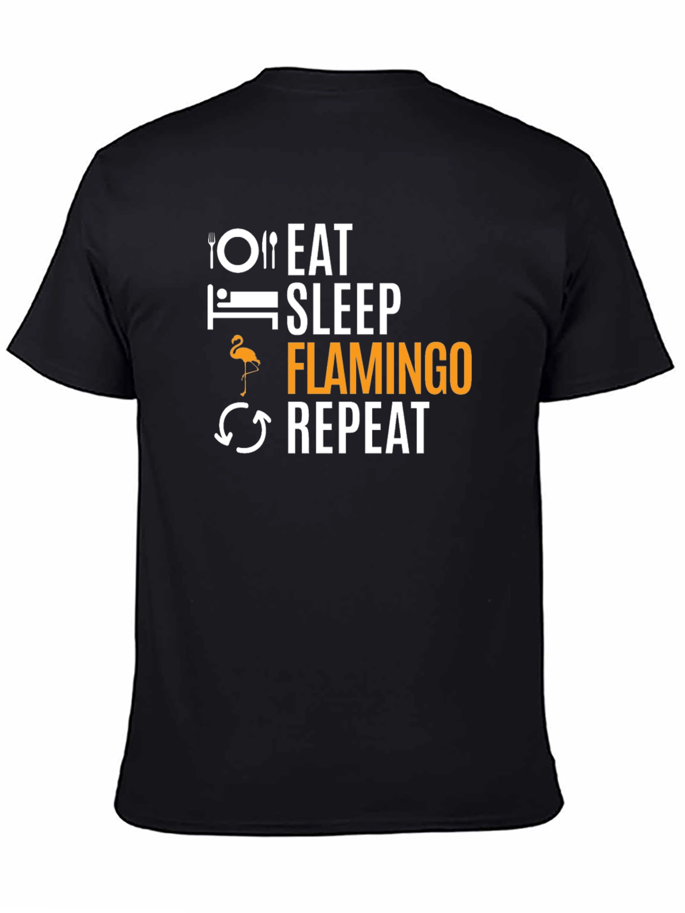 Eat Sleep Flamingo Repeat Black T-Shirt