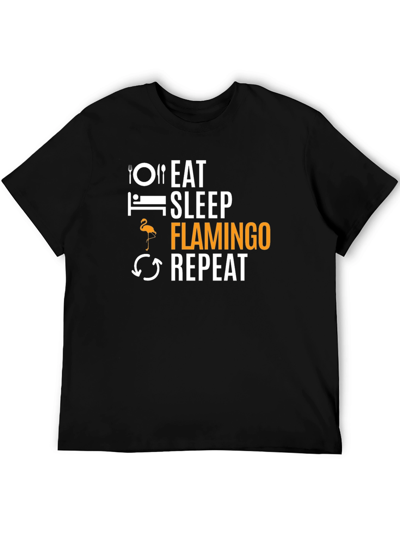 Eat Sleep Flamingo Repeat Black T-Shirt