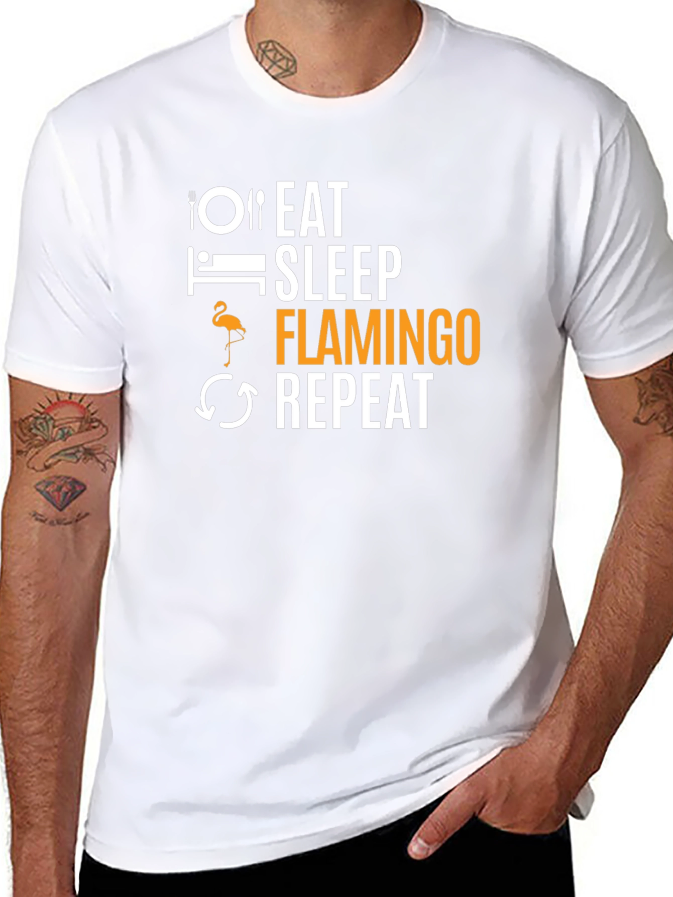 Eat Sleep Flamingo Repeat Black T-Shirt