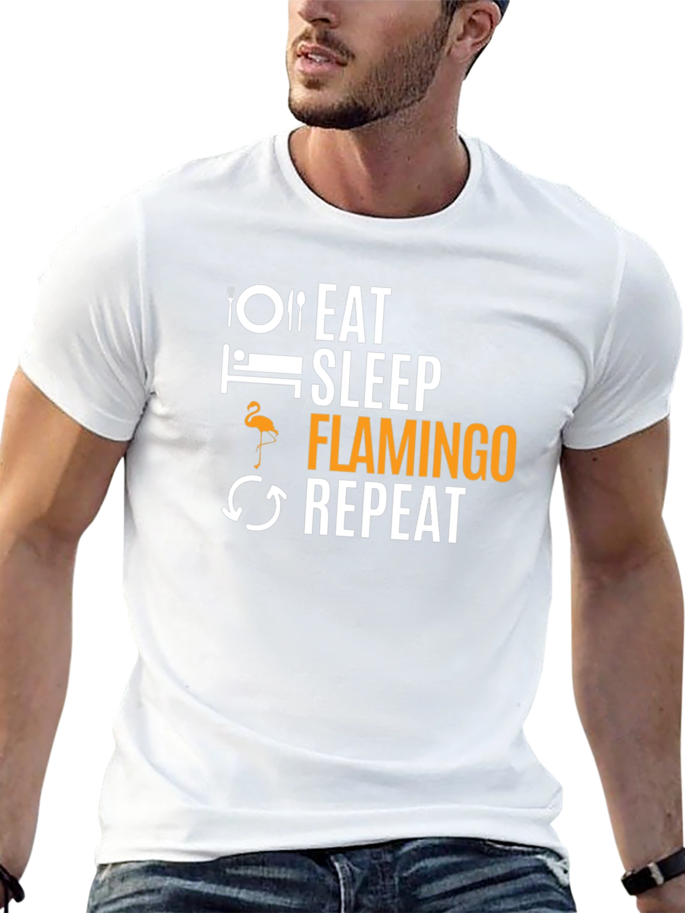 Eat Sleep Flamingo Repeat Black T-Shirt