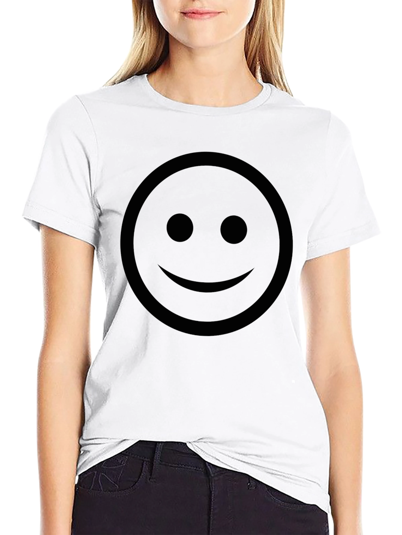 Black Smiley Face Graphic Tee - Classic Comfort