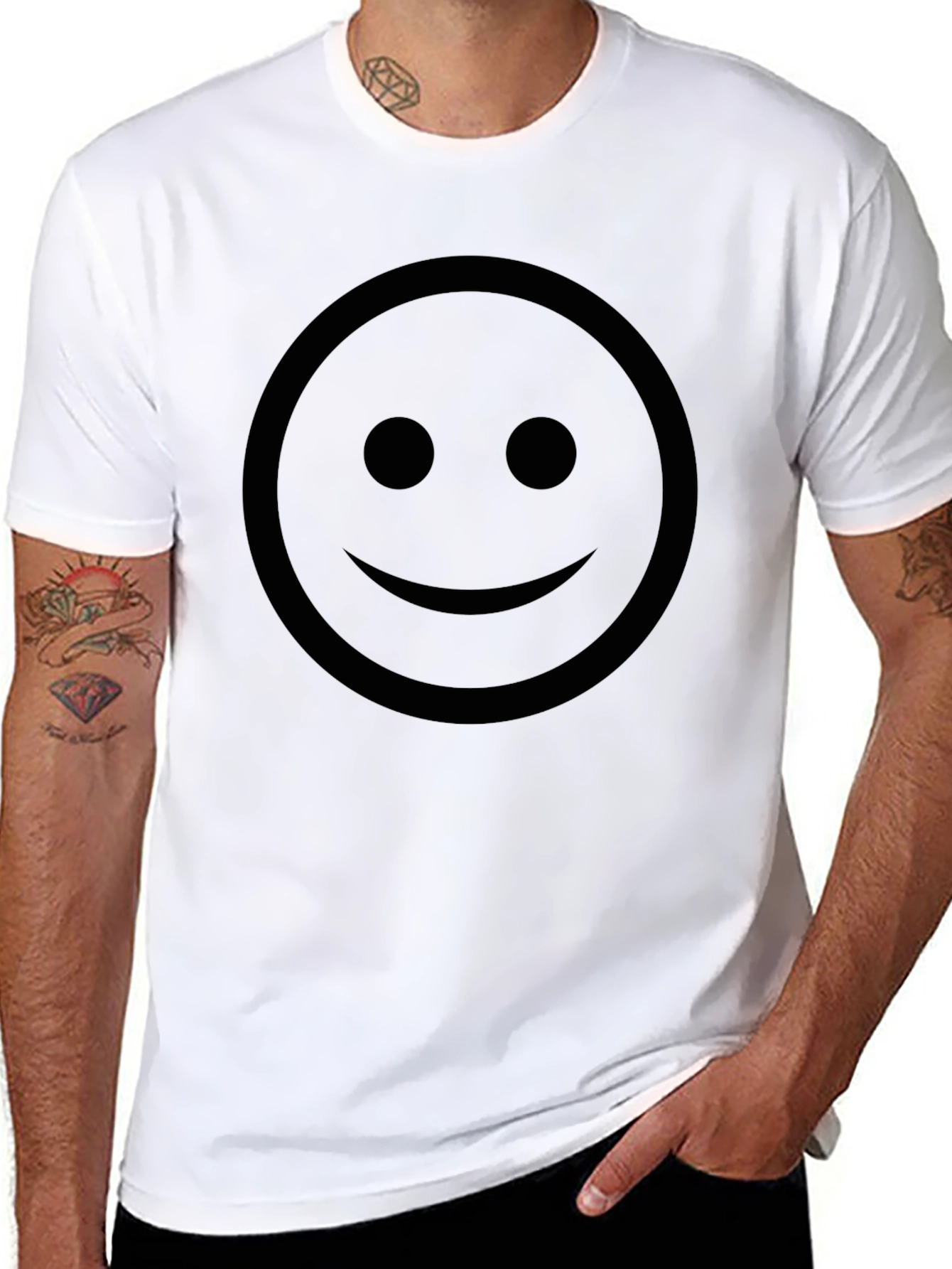 Black Smiley Face Graphic Tee - Classic Comfort