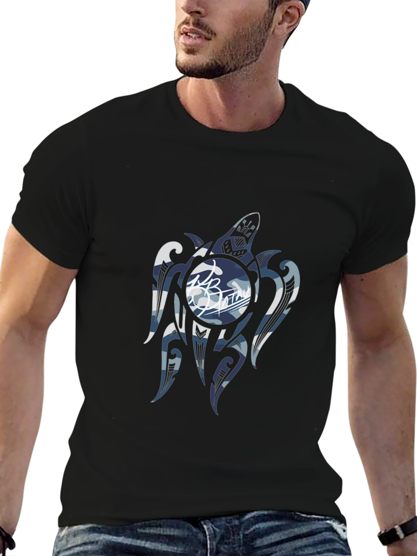 Tribal Turtle Graphic T-Shirt - Black