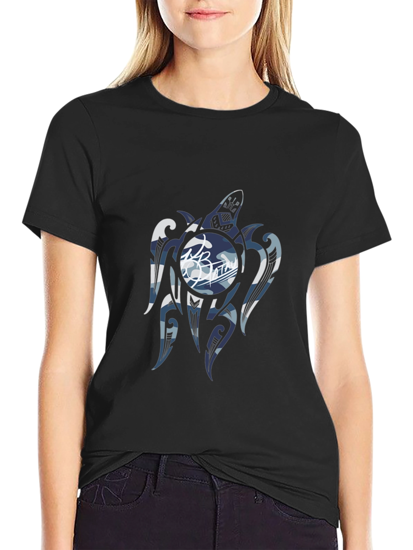 Tribal Turtle Graphic T-Shirt - Black