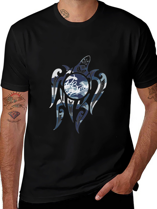 Tribal Turtle Graphic T-Shirt - Black