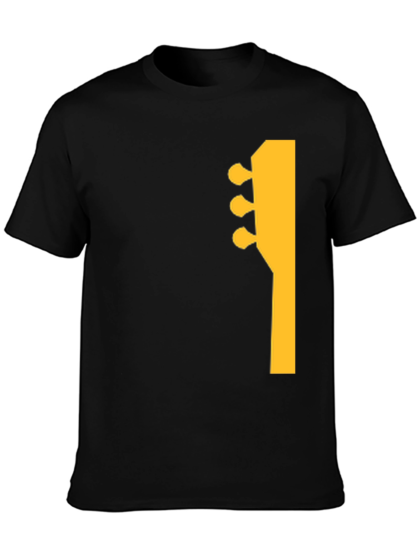 Guitar Headstock Graphic Tee - Black Cotton Casual Shirt