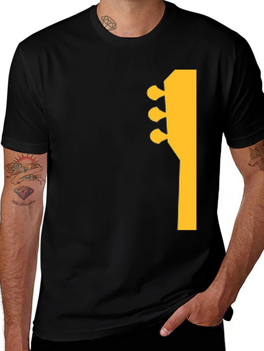 Guitar Headstock Graphic Tee - Black Cotton Casual Shirt