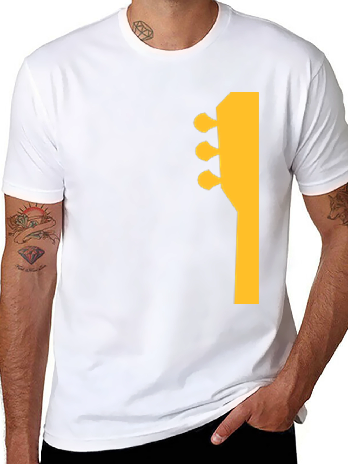 Guitar Headstock Graphic Tee - Black Cotton Casual Shirt