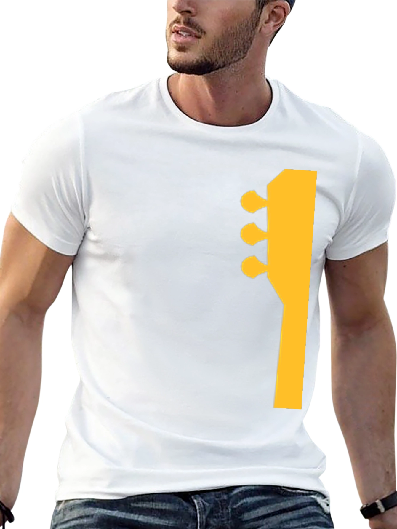 Guitar Headstock Graphic Tee - Black Cotton Casual Shirt
