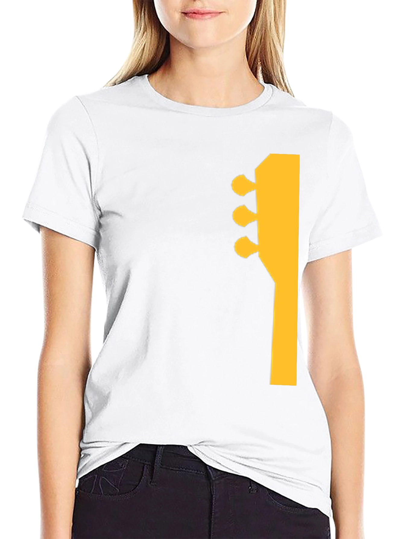 Guitar Headstock Graphic Tee - Black Cotton Casual Shirt