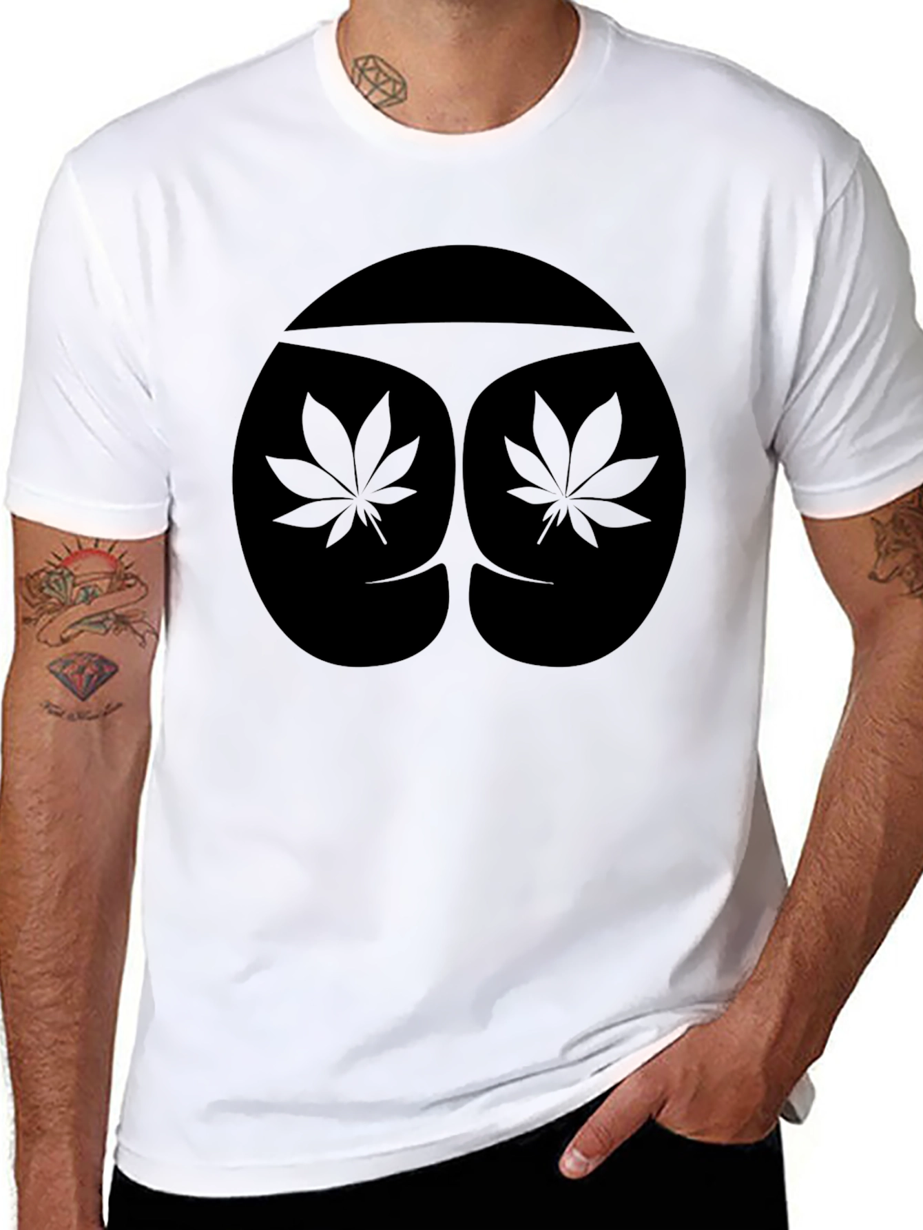 Novelty Weed Leaf Graphic Tee - Black