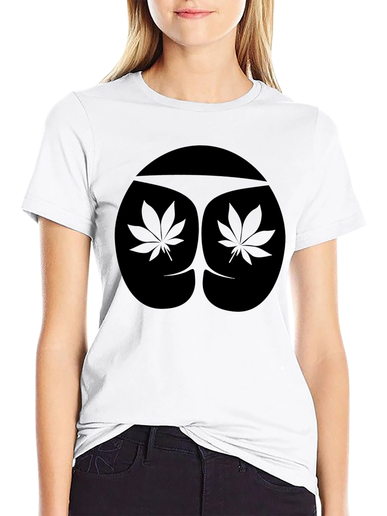 Novelty Weed Leaf Graphic Tee - Black