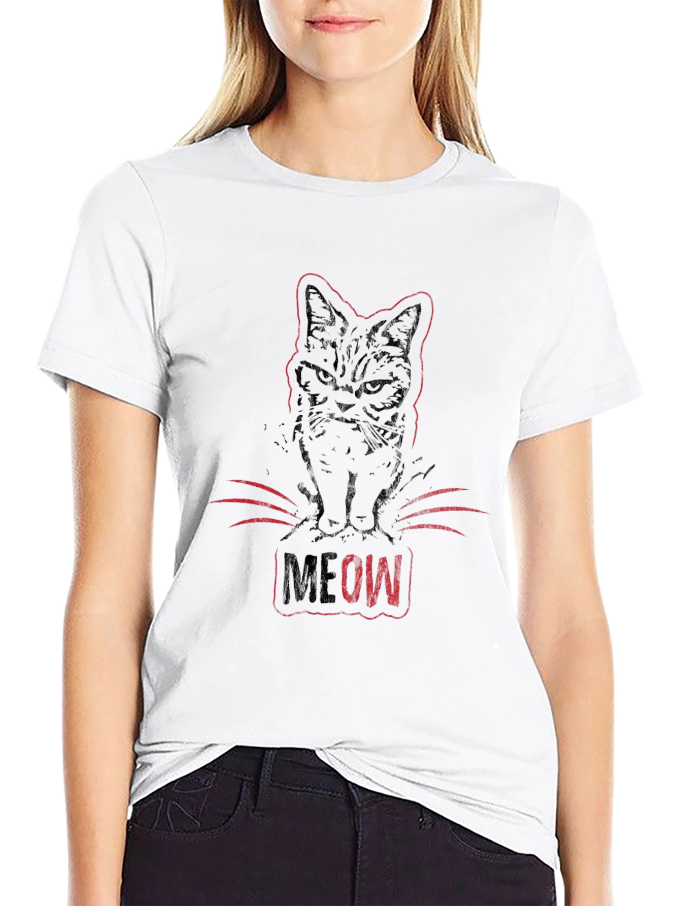 Meow Cat Graphic Tee - Black