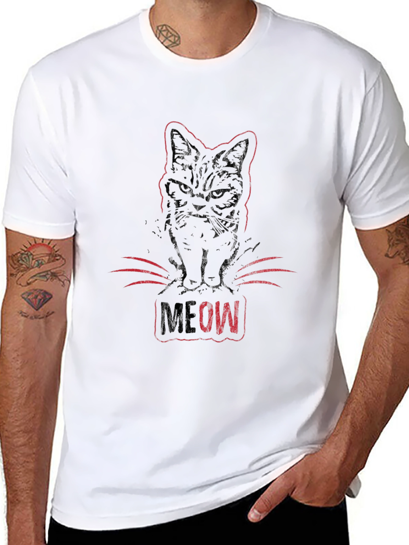 Meow Cat Graphic Tee - Black