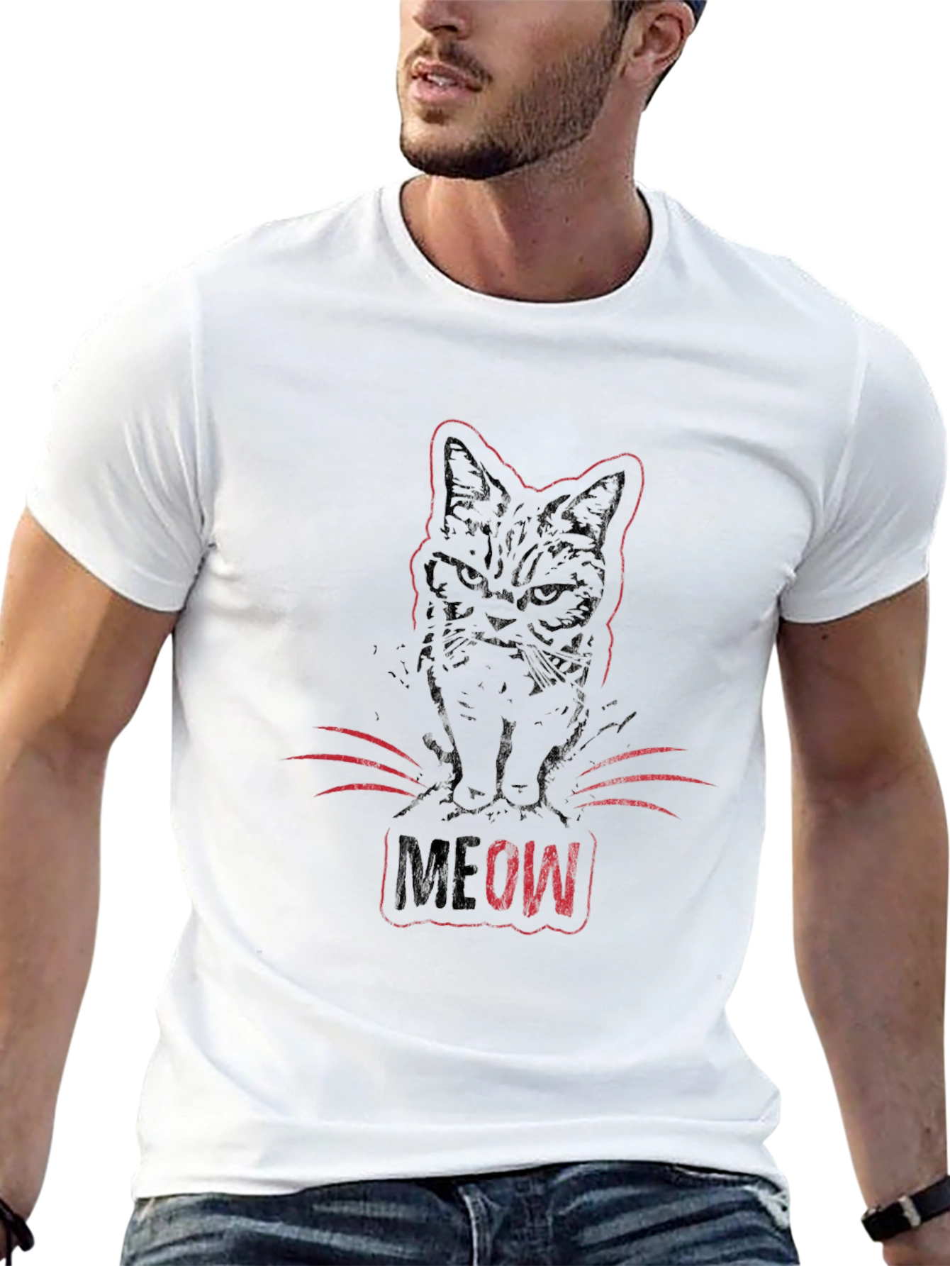 Meow Cat Graphic Tee - Black