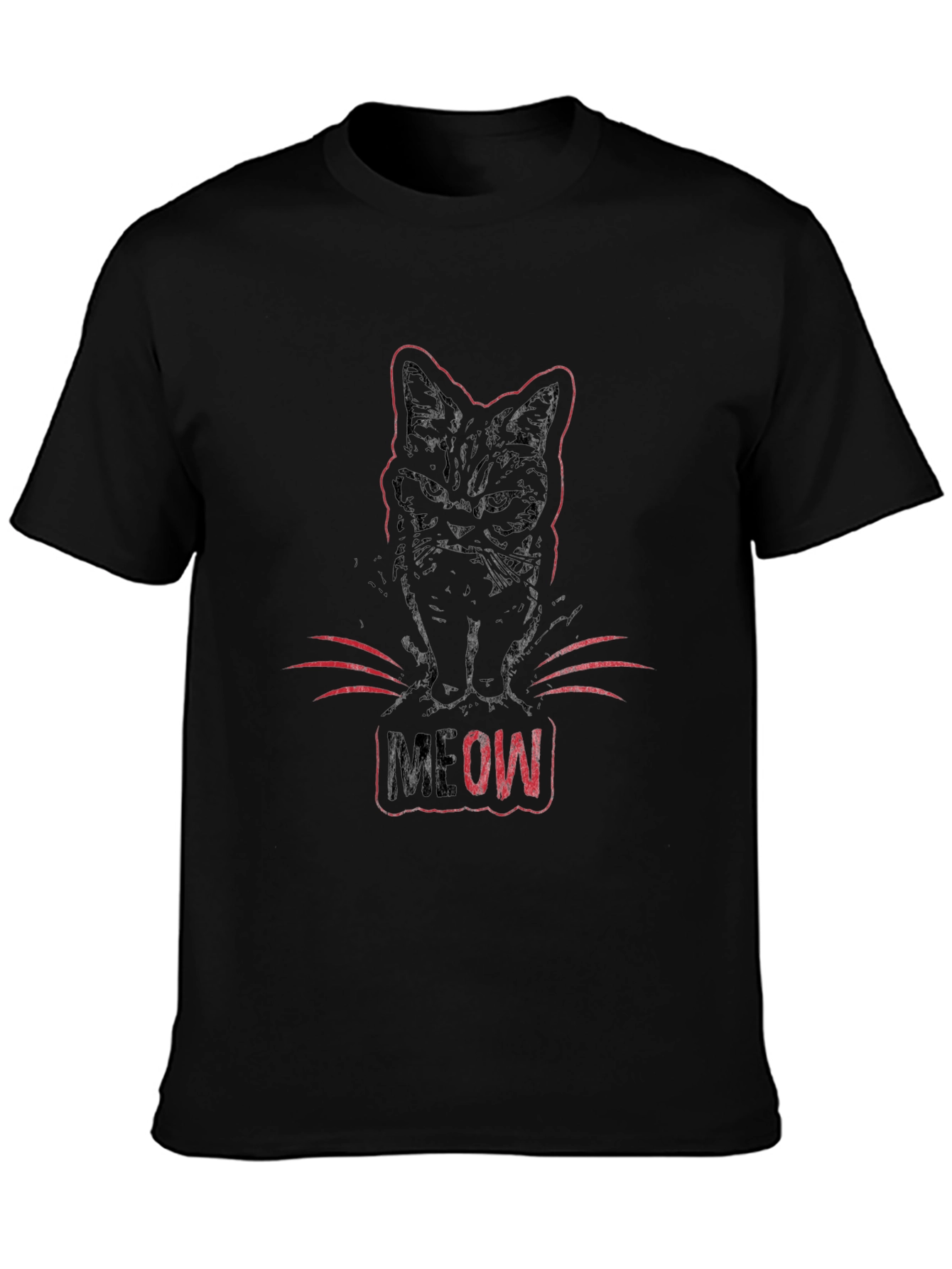 Meow Cat Graphic Tee - Black