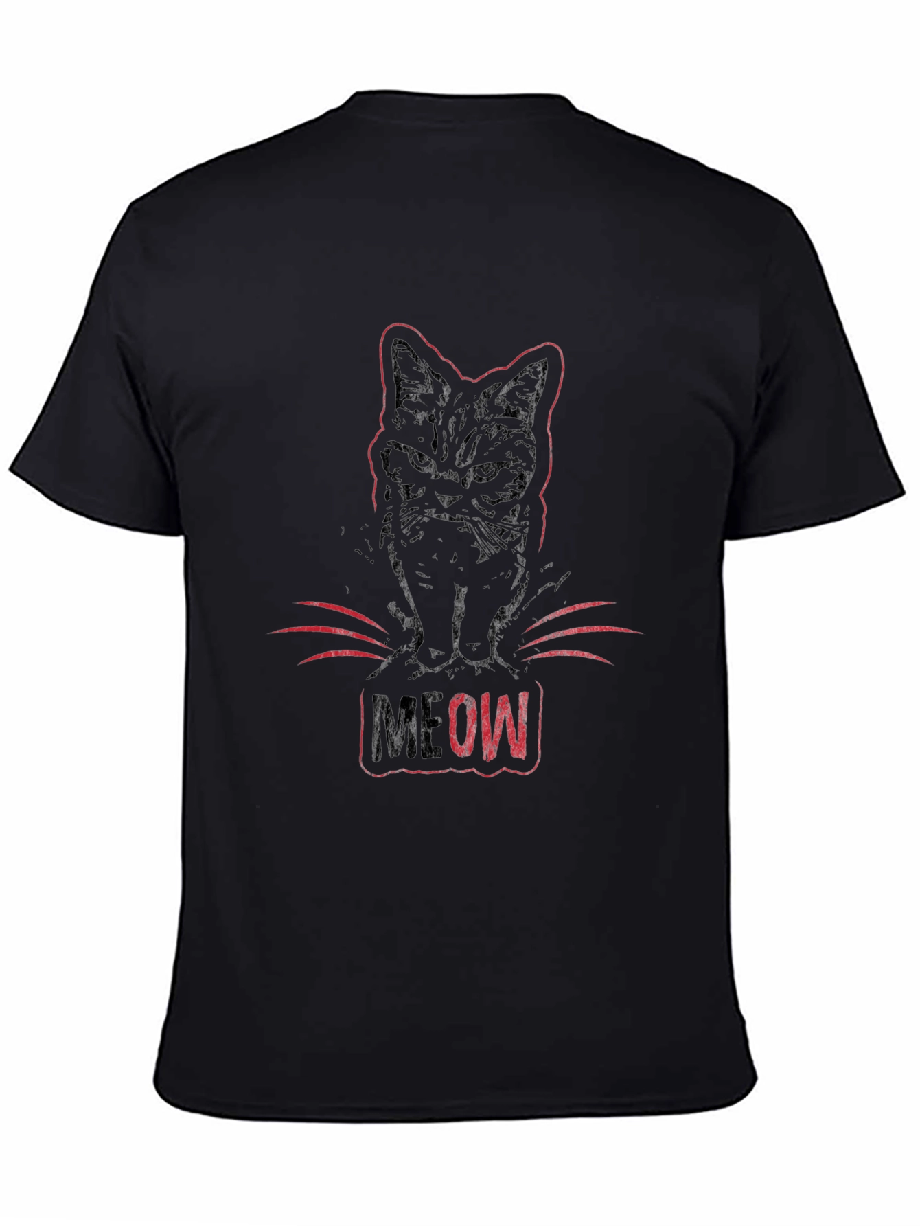 Meow Cat Graphic Tee - Black