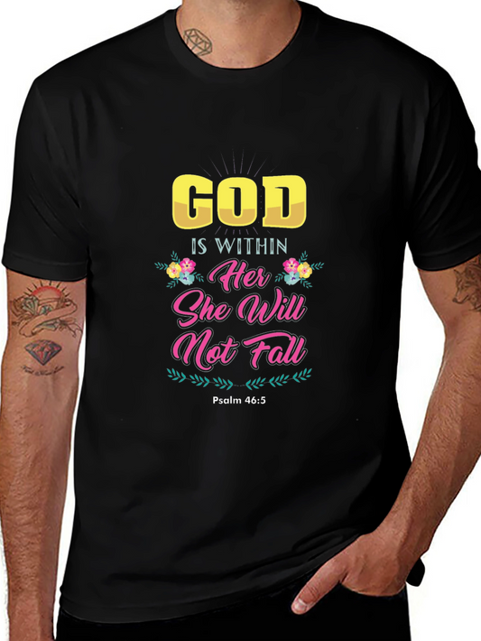 God Is Within Her She Will Not Fall Black T-Shirt